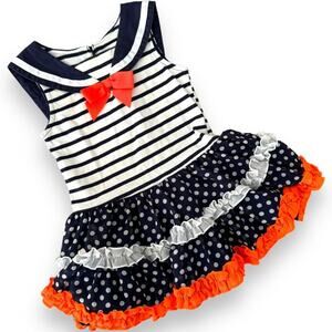 🍀 Youngland Navy White Striped Sailor Dress Ruffle Skirt 3T
